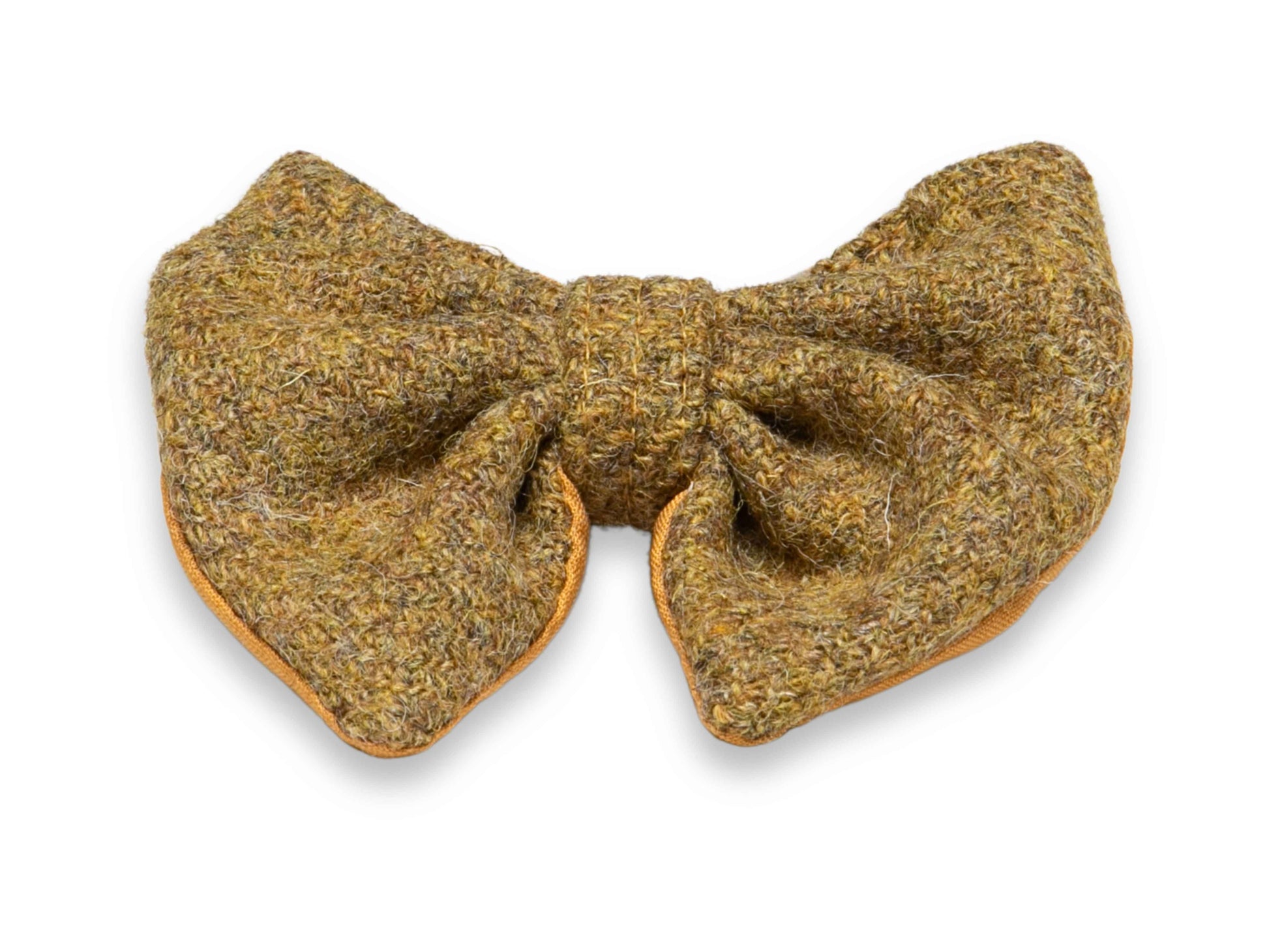 Mustard twill check Harris Tweed dog bow tie – handmade, warm-toned, and collar-ready