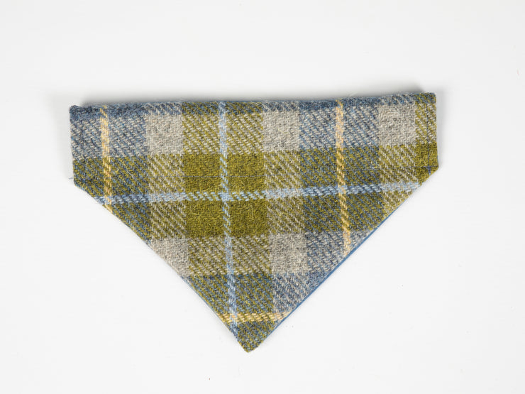 Mustard & Blue Check Luxury Harris Tweed Dog Bandana