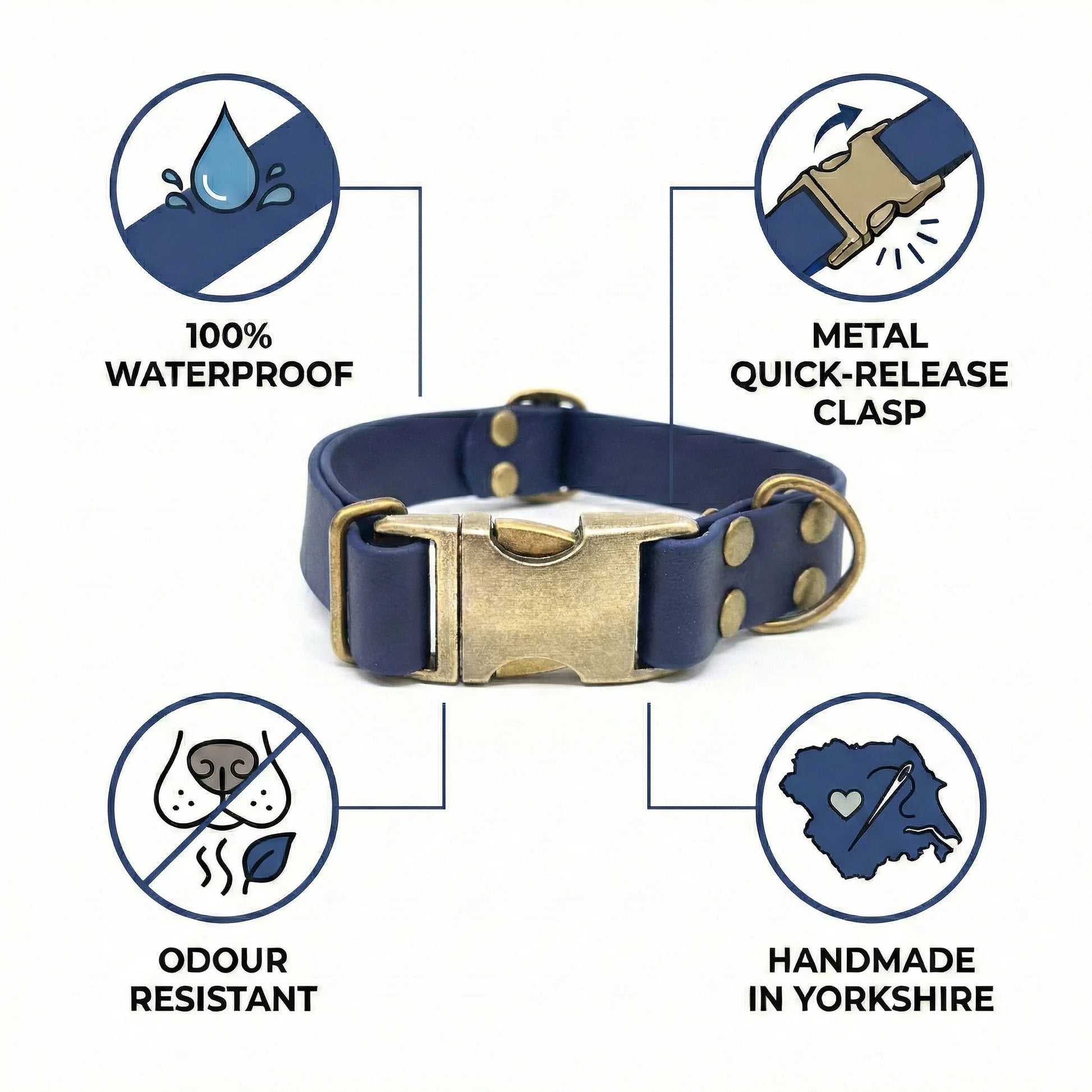 Navy Waterproof Biothane Metal Clasp Dog Collar - Collared Creatures LTD