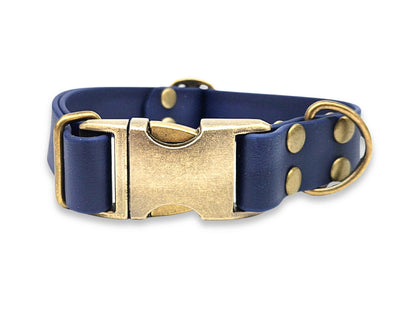 Navy Biothane dog collar with metal clasp – water-resistant, wipe-clean and mould-resistant – by Collared Creatures