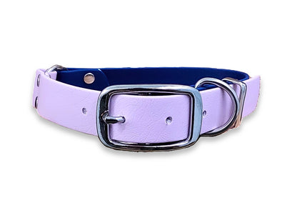 Adjustable Biothane dog collar in Navy & Pastel Pink Multicolour – waterproof and durable - front view – by Collared Creatures