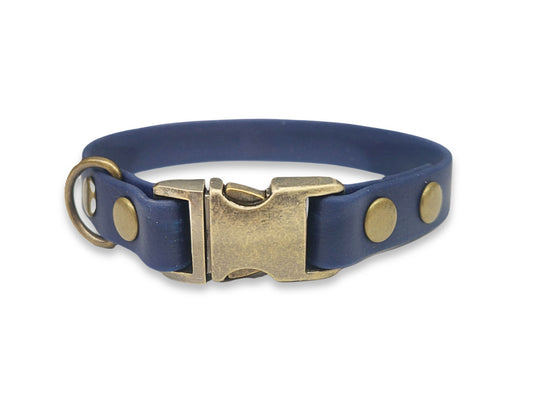 Navy waterproof Biothane dog collar for small breeds – strong, stylish, and easy to clean