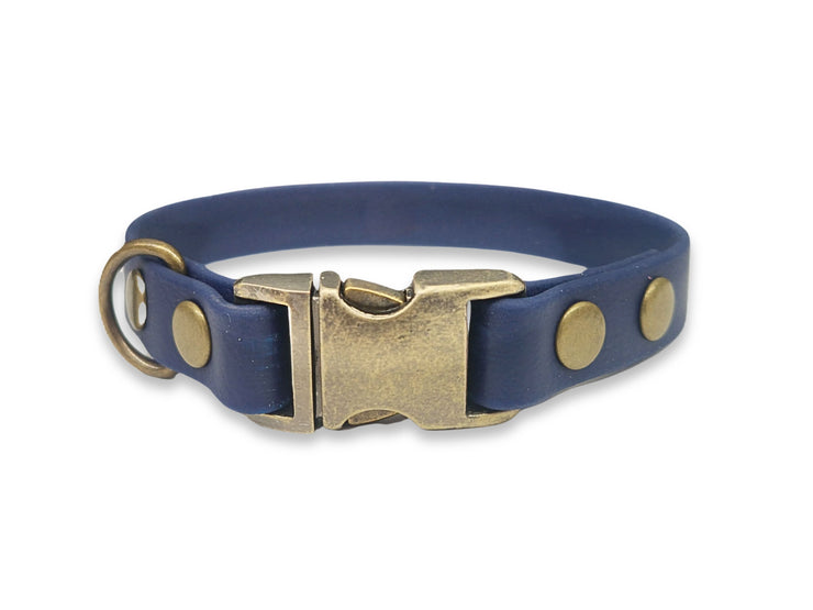 Navy waterproof Biothane dog collar for small breeds – strong, stylish, and easy to clean