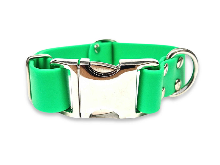Durable Neon Green Biothane dog collar – bacteria-resistant, non-stretch, and perfect for outdoor use – by Collared Creatures