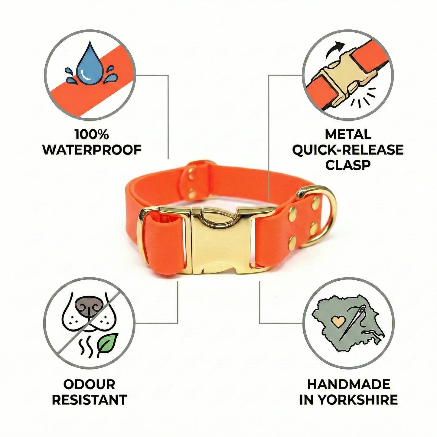 Neon Orange Waterproof Biothane Metal Clasp Dog Collar
