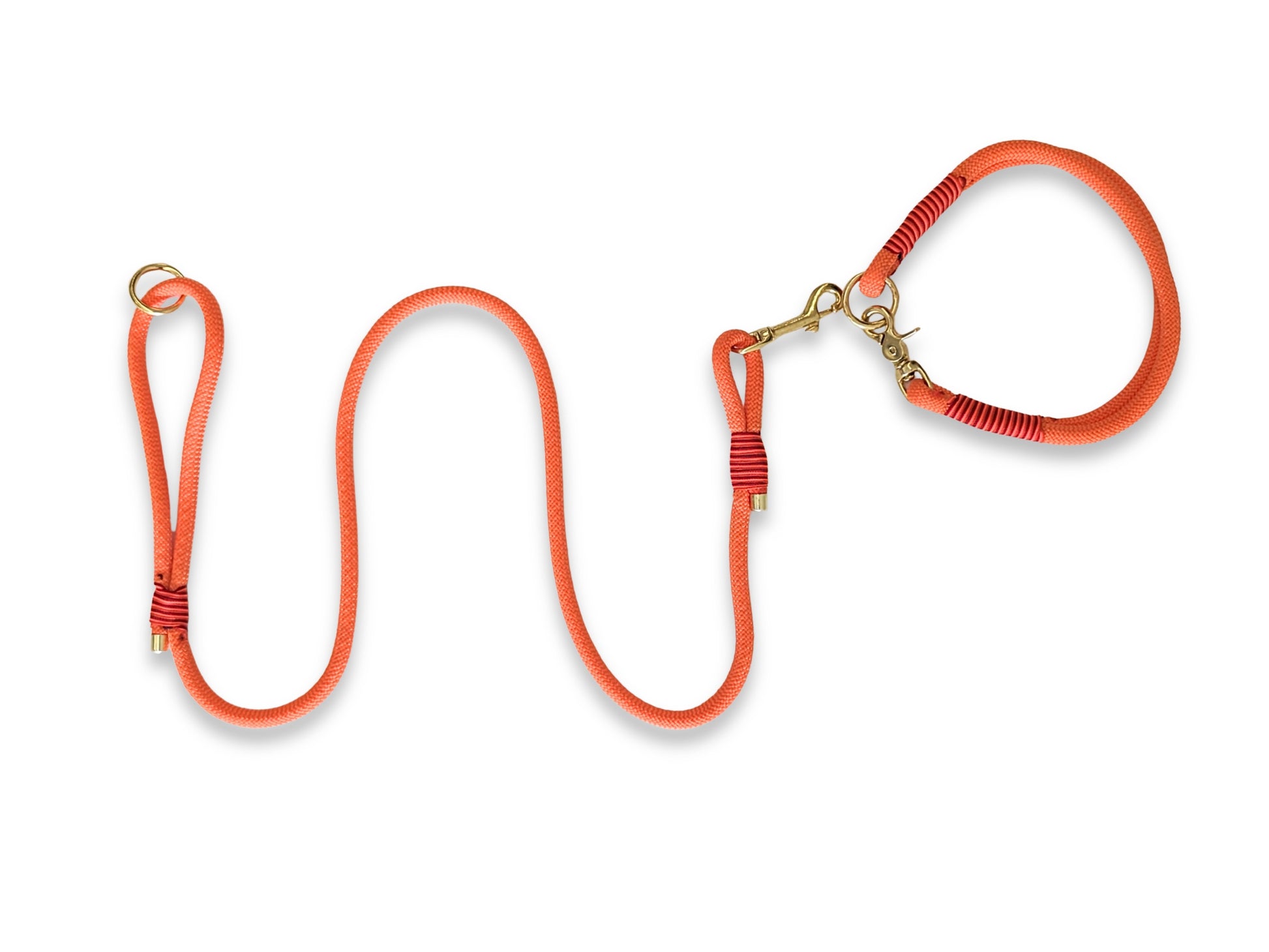 Neon orange handmade rope dog collar with matching lead