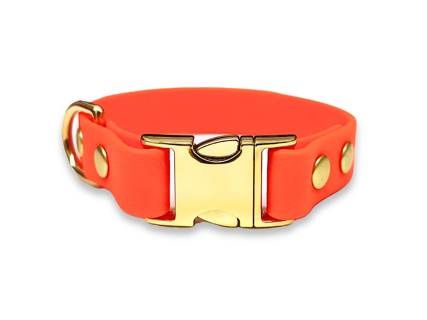 Neon orange waterproof Biothane dog collar for small dogs – durable, bright, and wipe-clean