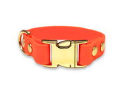 Neon orange waterproof Biothane dog collar for small dogs – durable, bright, and wipe-clean