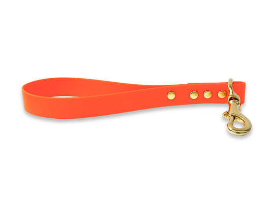 Neon orange Biothane waterproof traffic handle for dogs, handmade in the UK