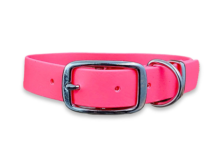 Neon Pink waterproof dog collar made from Biothane – strong, stylish and odour-resistant – by Collared Creatures