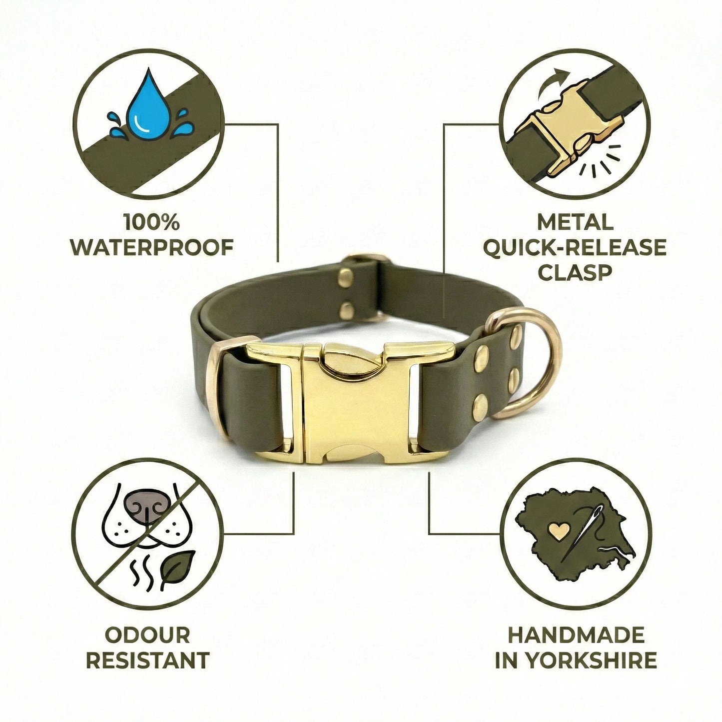 Olive Waterproof Biothane Metal Clasp Dog Collar