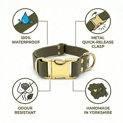 Olive Waterproof Biothane Metal Clasp Dog Collar