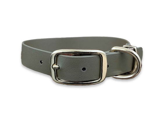 Olive waterproof dog collar made from Biothane – strong, stylish and odour-resistant – by Collared Creatures