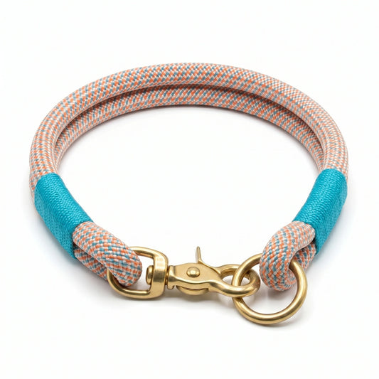 Orange & Blue Handmade Rope Dog Collar with Whipping