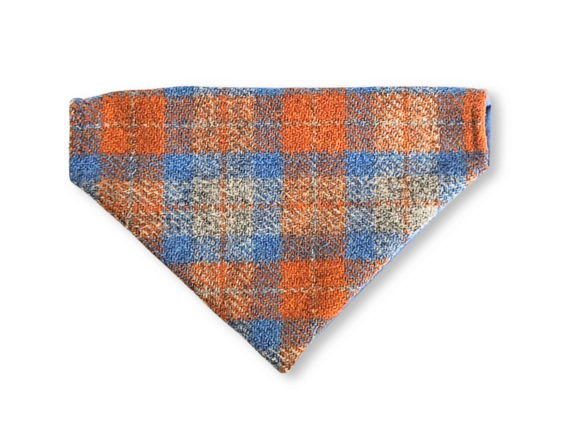 Orange and blue check Harris Tweed dog bandana