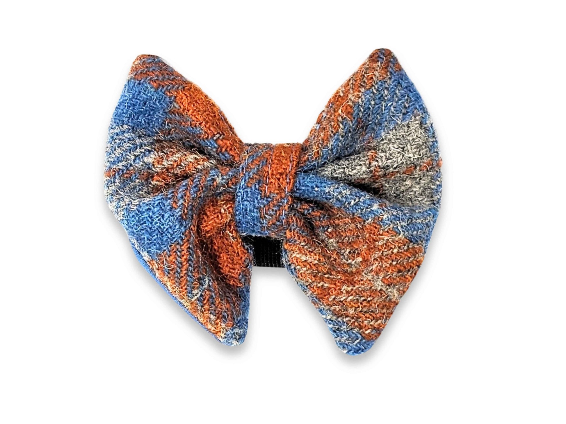 Orange and blue check Harris Tweed dog bow tie – handmade and stylish for any collar