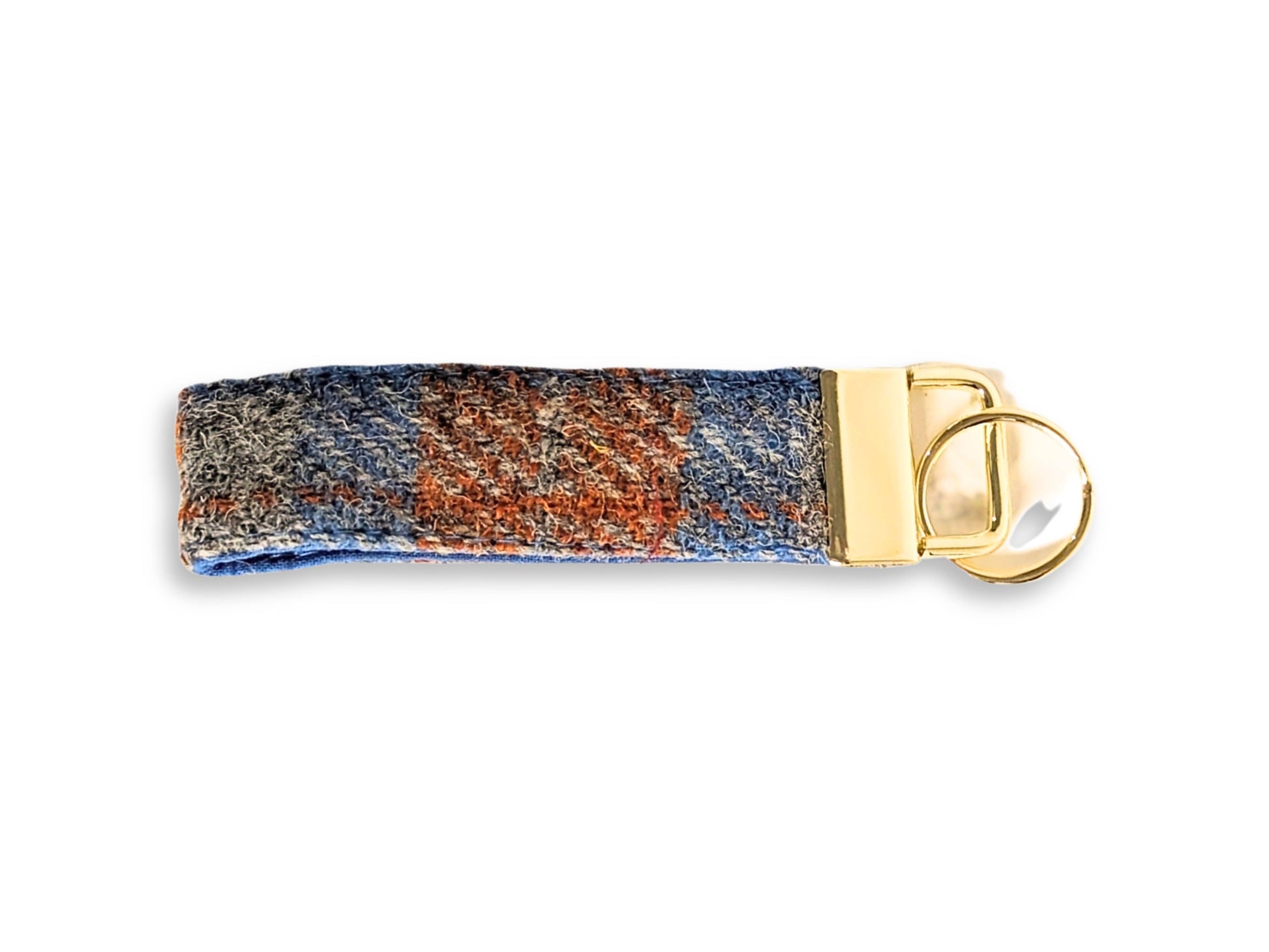 Orange and blue check Harris Tweed keyring