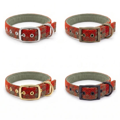 Orange & Olive Check - Buckle Fastening Luxury Harris Tweed Dog Collar