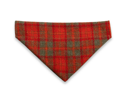 Orange and olive Harris Tweed dog birthday bandana