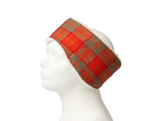 Orange and olive check Harris Tweed ladies headband