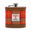 Orange & Olive Check Harris Tweed Hip Flask Gift Set