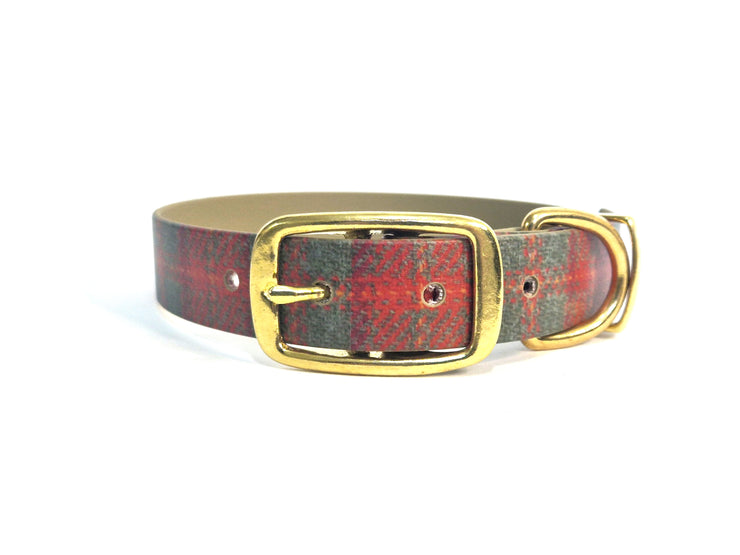 Orange & Olive Tweed Printed Waterproof Biothane Dog Collar Handmade in Yorkshire