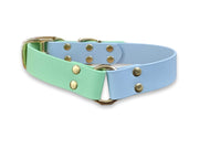 Pastel Blue & Apple Green Multicolour Biothane buckle dog collar – waterproof, non-stretch and durable – by Collared Creatures