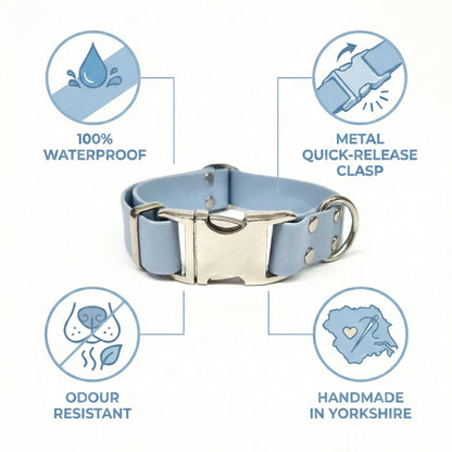 Pastel Blue Waterproof Biothane Metal Clasp Dog Collar