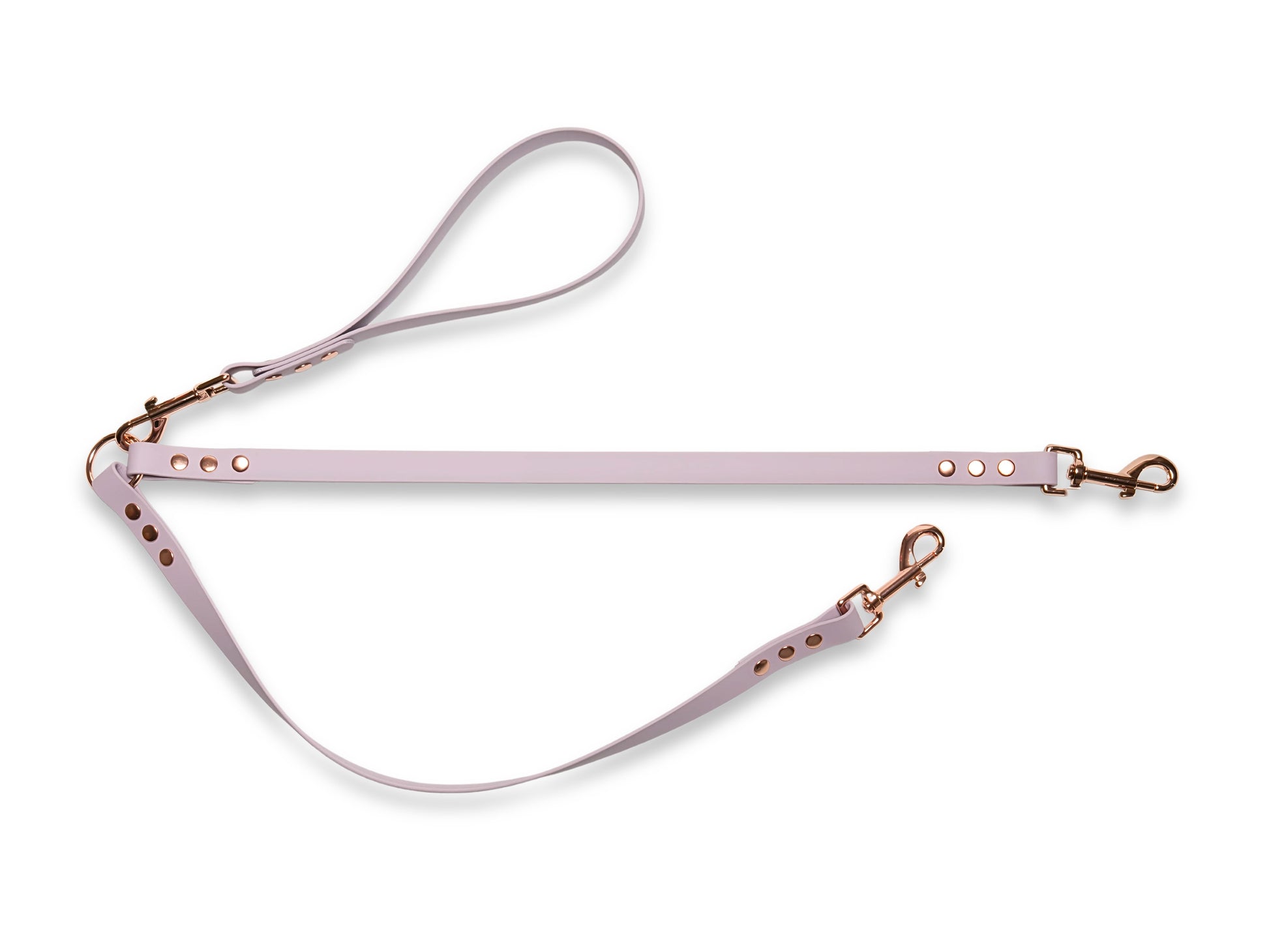 Pastel pink Biothane waterproof double dog lead handmade in the UK