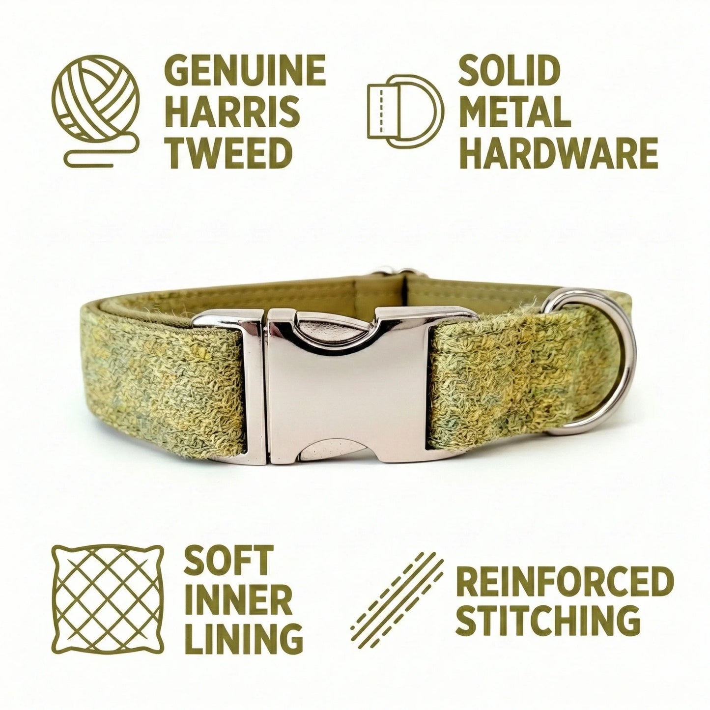 Pear Green Luxury Harris Tweed Dog Collar