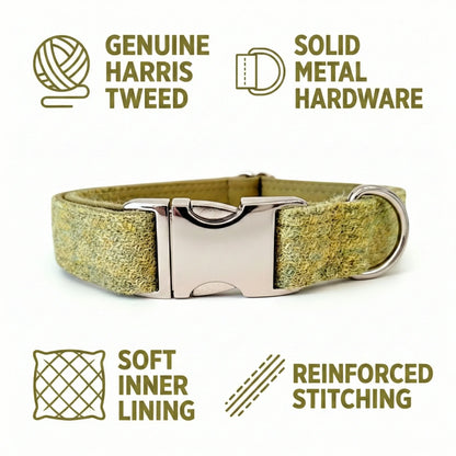 Pear Green Luxury Harris Tweed Dog Collar