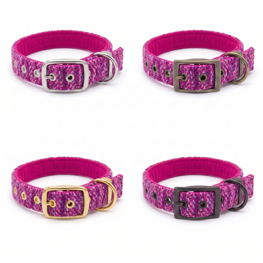 Pink Koana - Buckle Fastening Luxury Harris Tweed Dog Collar