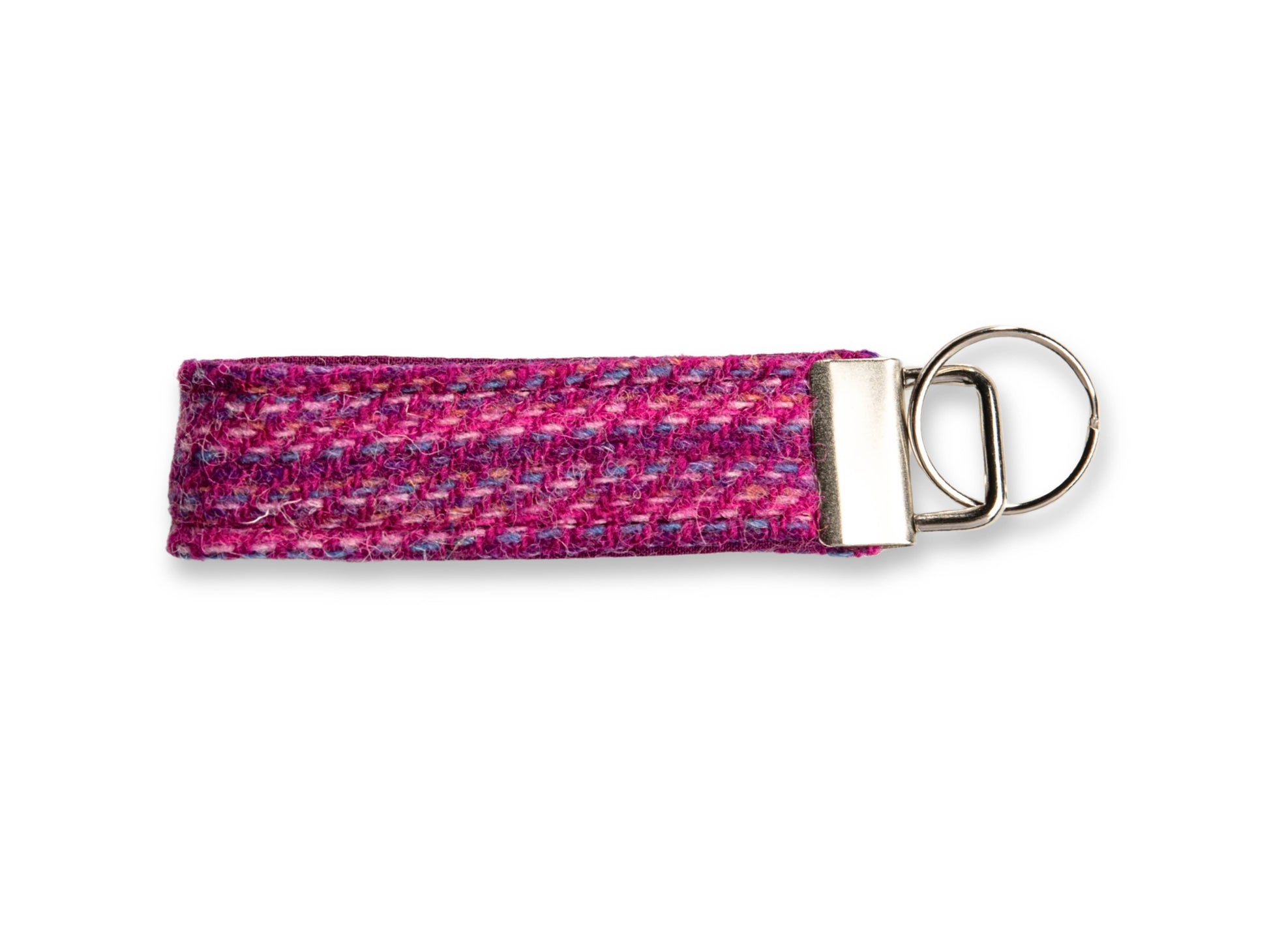 Pink Koana Harris Tweed keyring with metal fob
