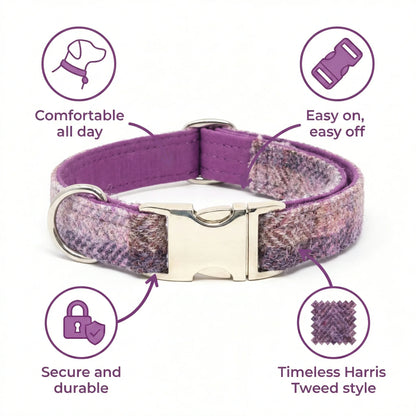 Pretty Pink Block Herringbone Check Harris Tweed Dog Collar