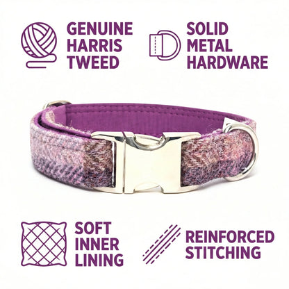 Pretty Pink Block Herringbone Check Harris Tweed Dog Collar