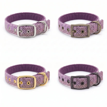 Pretty Pink Block Herringbone Check - Buckle Fastening Luxury Harris Tweed Dog Collar