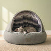 Grey Deluxe Comfort Cocoon Dog Bed Grey Faux Fur Interior