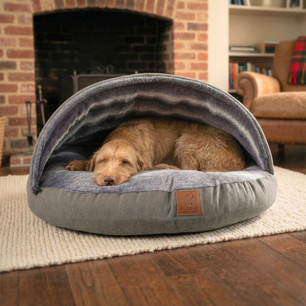 Dog Bed With Cover Cosy Grey Luxury Cave Bed For Snuggly Dogs dog-bed-with-cover-cosy-grey-luxury-cave-bed-for-snuggly-dogs