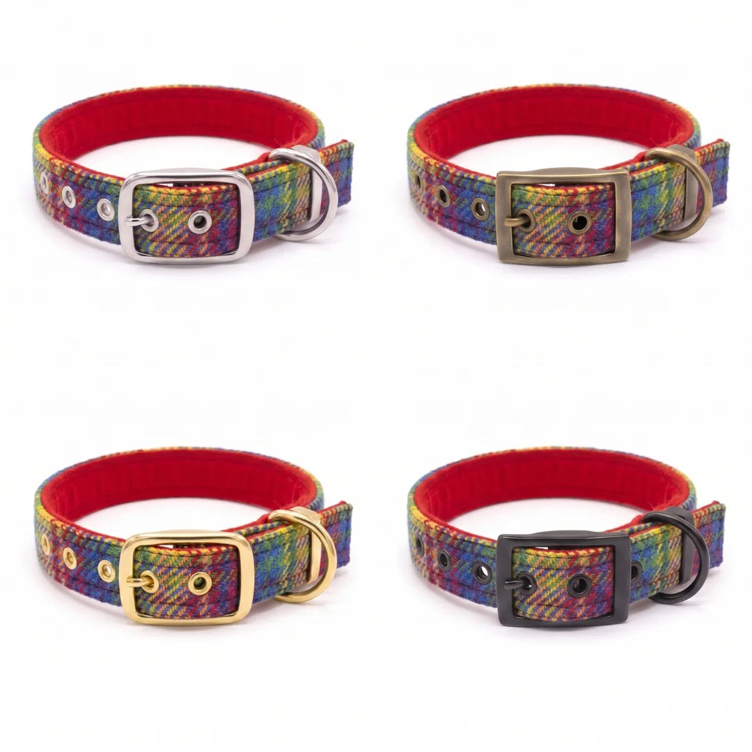 Heritage Rainbow Check - Buckle Fastening Luxury  Tweed Dog Collar