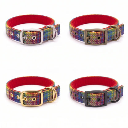 Heritage Rainbow Check - Buckle Fastening Luxury  Tweed Dog Collar
