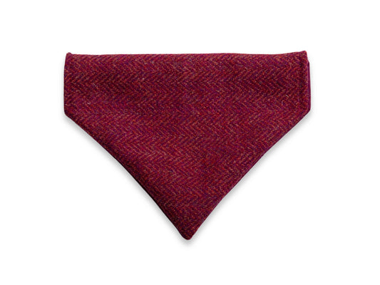 Raspberry and coral herringbone Harris Tweed dog bandana