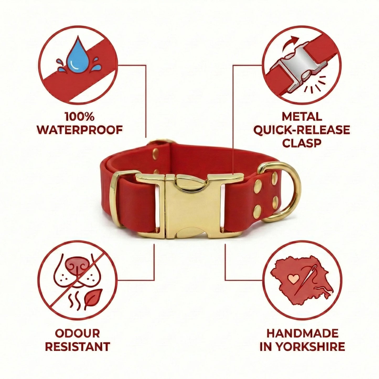 Red Waterproof Biothane Metal Clasp Dog Collar - Collared Creatures LTD