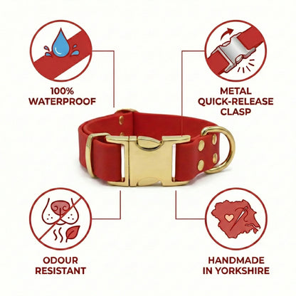Red Waterproof Biothane Metal Clasp Dog Collar - Collared Creatures LTD