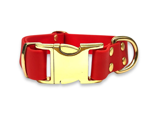 Red Biothane dog collar with metal clasp – water-resistant, wipe-clean and mould-resistant – by Collared Creatures