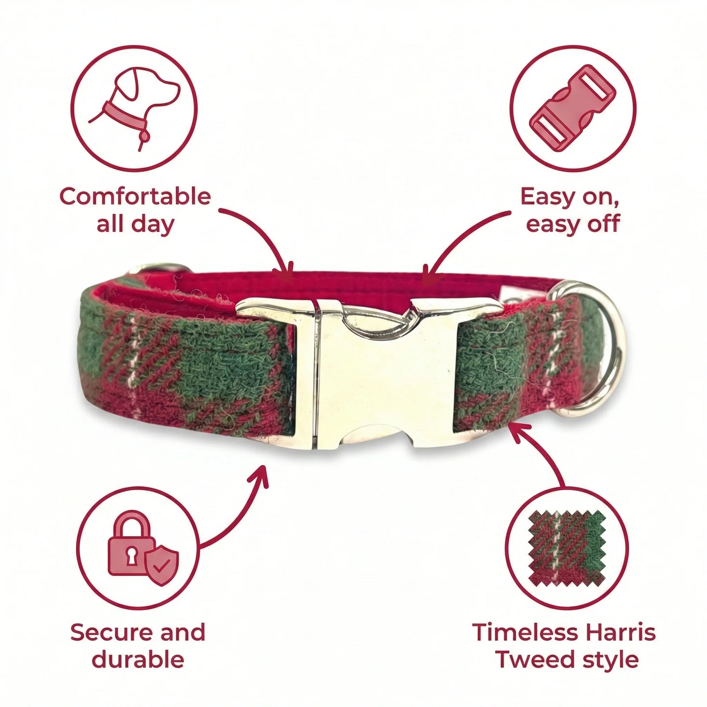Christmas Check Harris Tweed Dog Collar