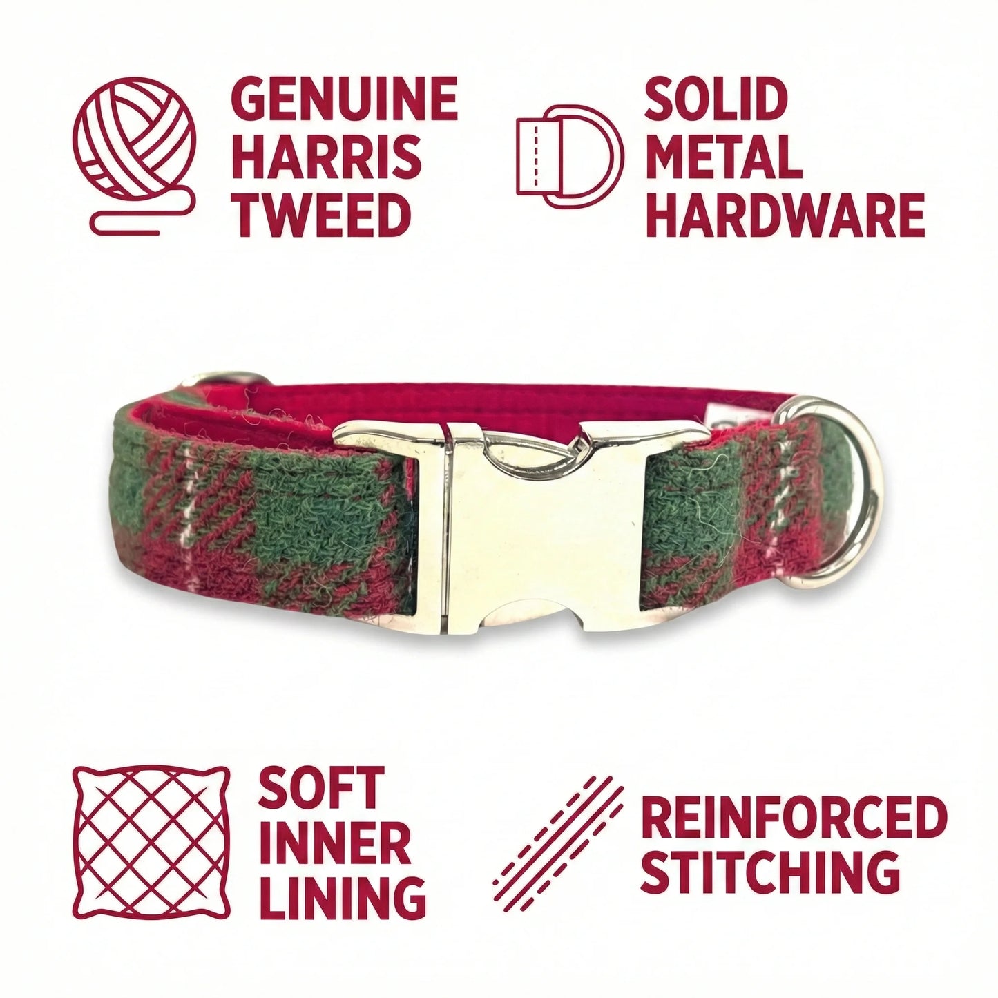 Christmas Check Harris Tweed Dog Collar