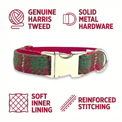 Christmas Check Harris Tweed Dog Collar