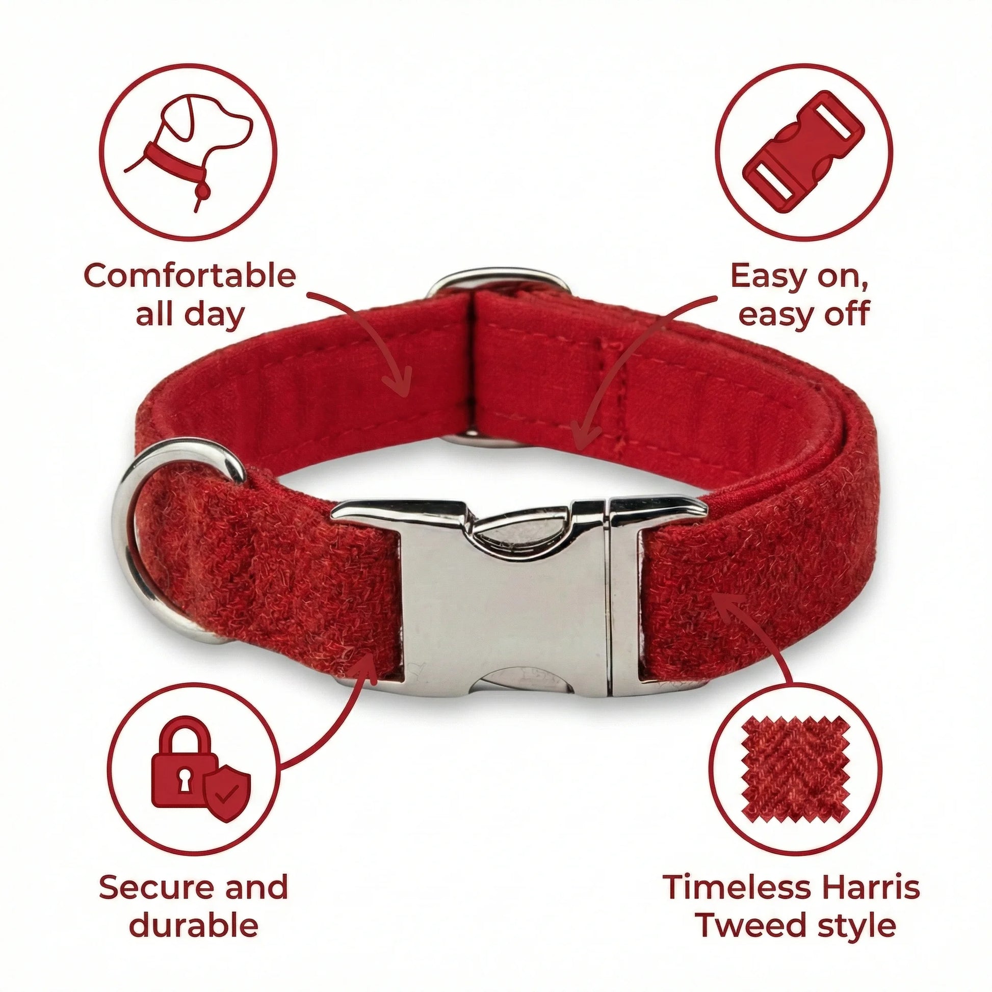 Simply Red Luxury Harris Tweed Dog Collar - Collared Creatures LTD