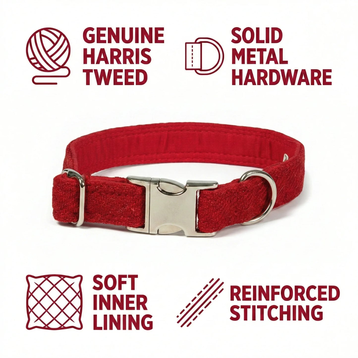 Simply Red Luxury Harris Tweed Dog Collar - Collared Creatures LTD