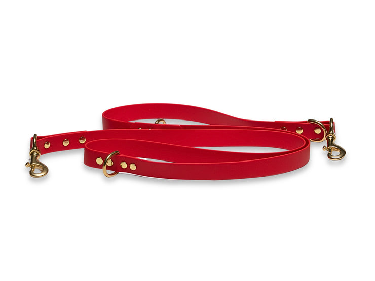 Red Waterproof Biothane Dog Training Lead – 1.9m Adjustable Dual Clip Leash
